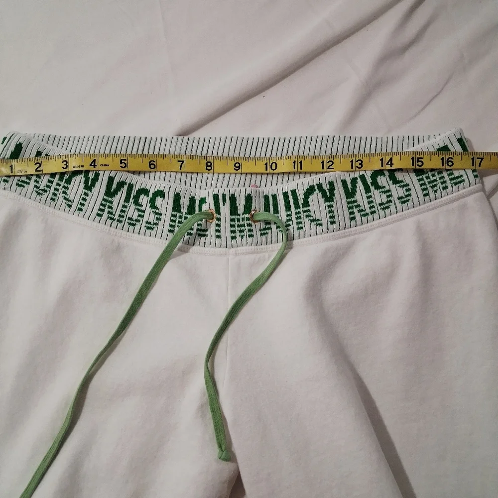 Juicy Couture White Cotton Pants with Green Accents Size Large